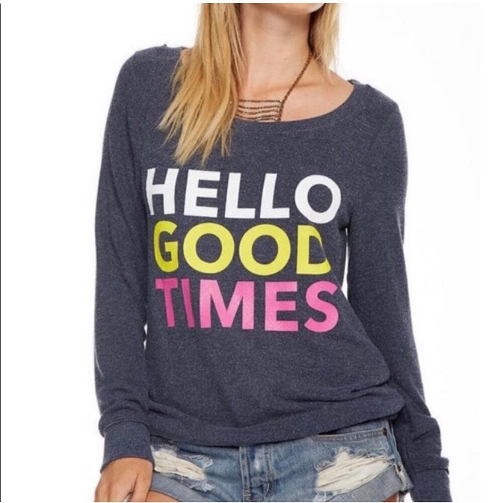 Chaser Hello Good Times Graphic Long Sleeve Tee Size M New With Tags